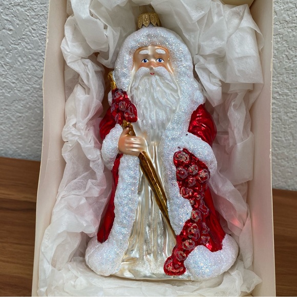 Glassware Art Studio Poland Santa Hand Blown Handcrafted Mercury Glass Ornament - Picture 3 of 16